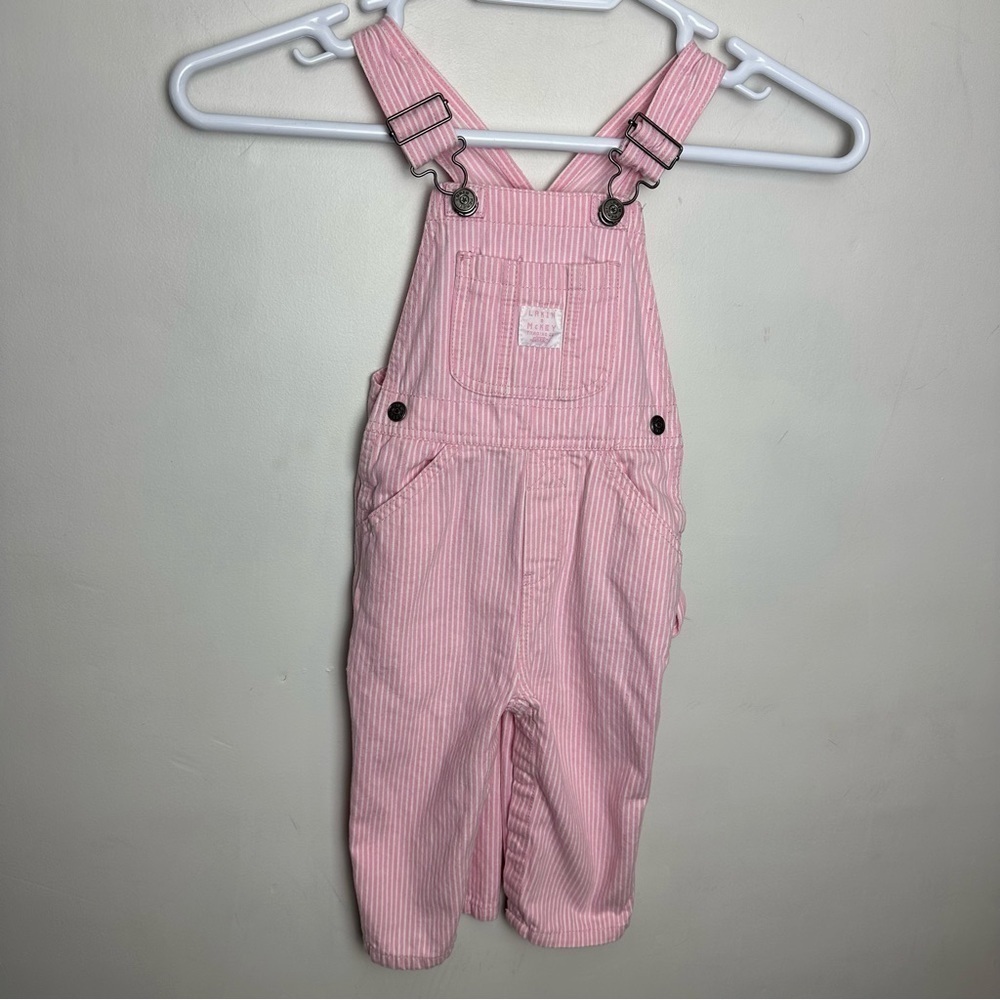 Key Toddler Girls Pink White Stripe Denim Bib Overalls 18 Months 100% cotton